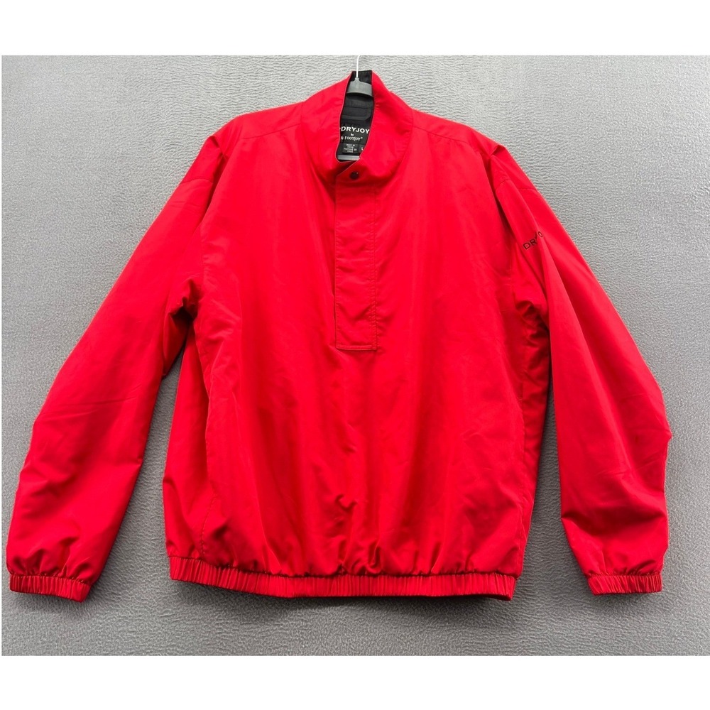 FootJoy DryJoys Windbreaker Mens L Red Golf Pullover Mock Neck Zip w Button Flap
